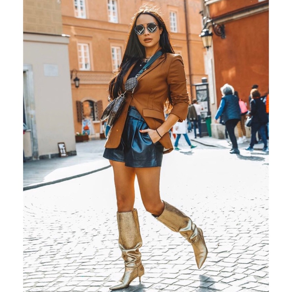 NWT Zara Metallic Kitten Heel Boots - Picture 4 of 10